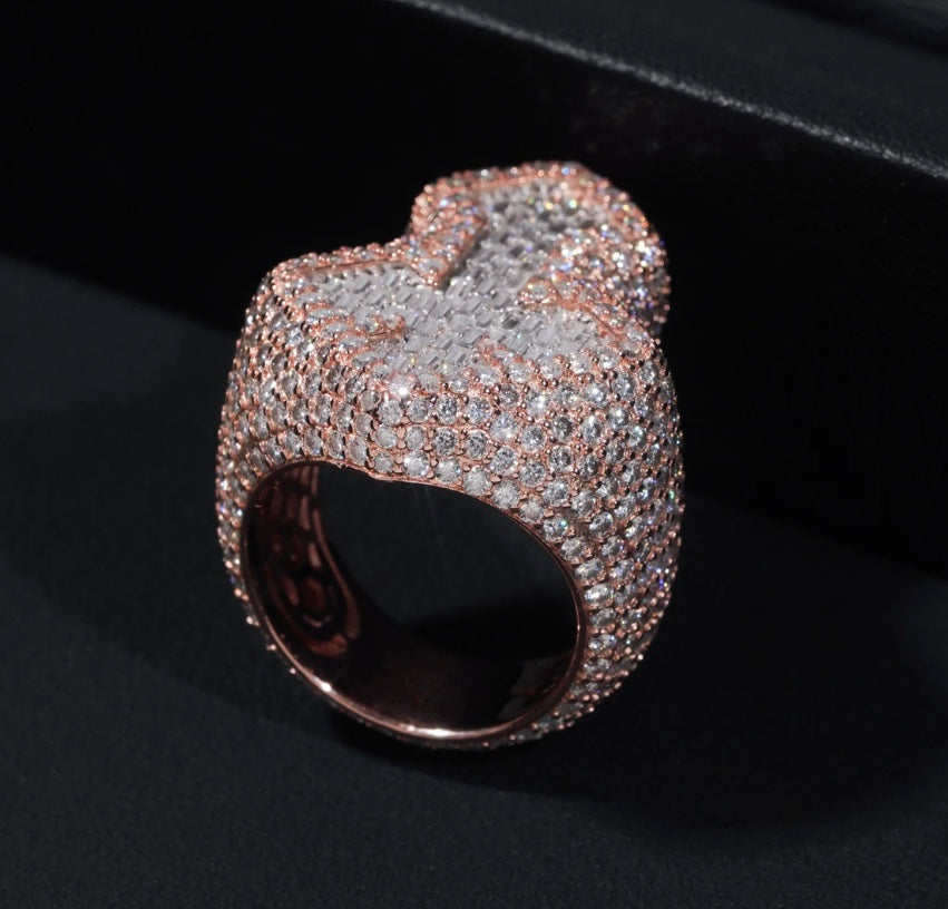 Custom Baguette Cross Ring - 18K Rose Gold Over 925 Silver