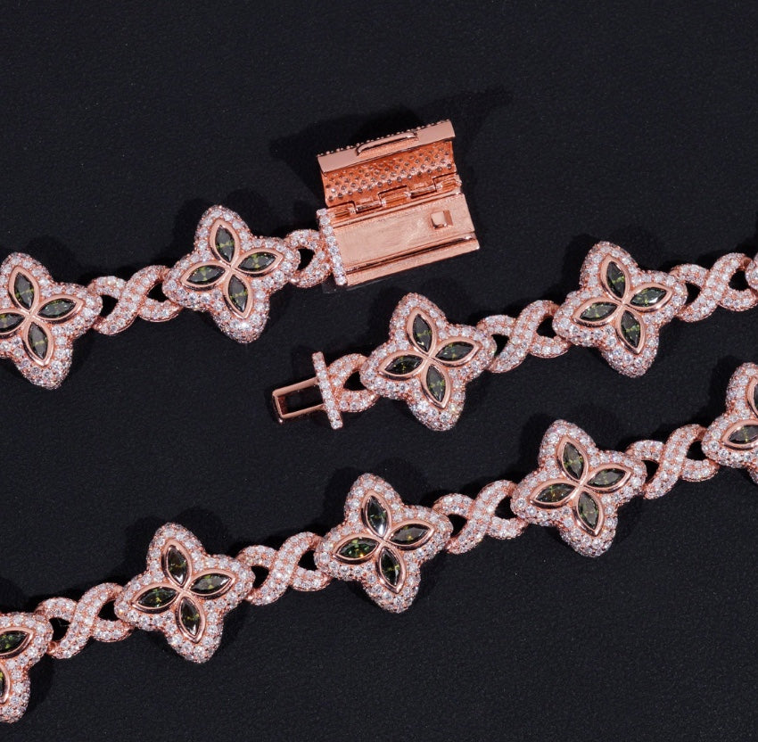 Custom 12mm Clover Link Infinity Chain - Rose Gold Moissanite