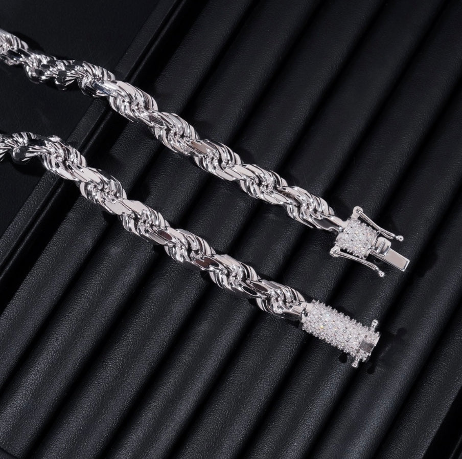 Custom Diamond Clasp Rope Chain - 925 Silver
