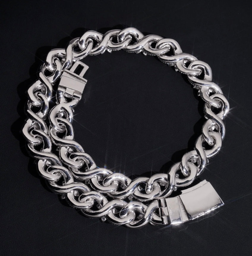 18mm Custom Flower Affinity Link with White Gold Over 925 Silver