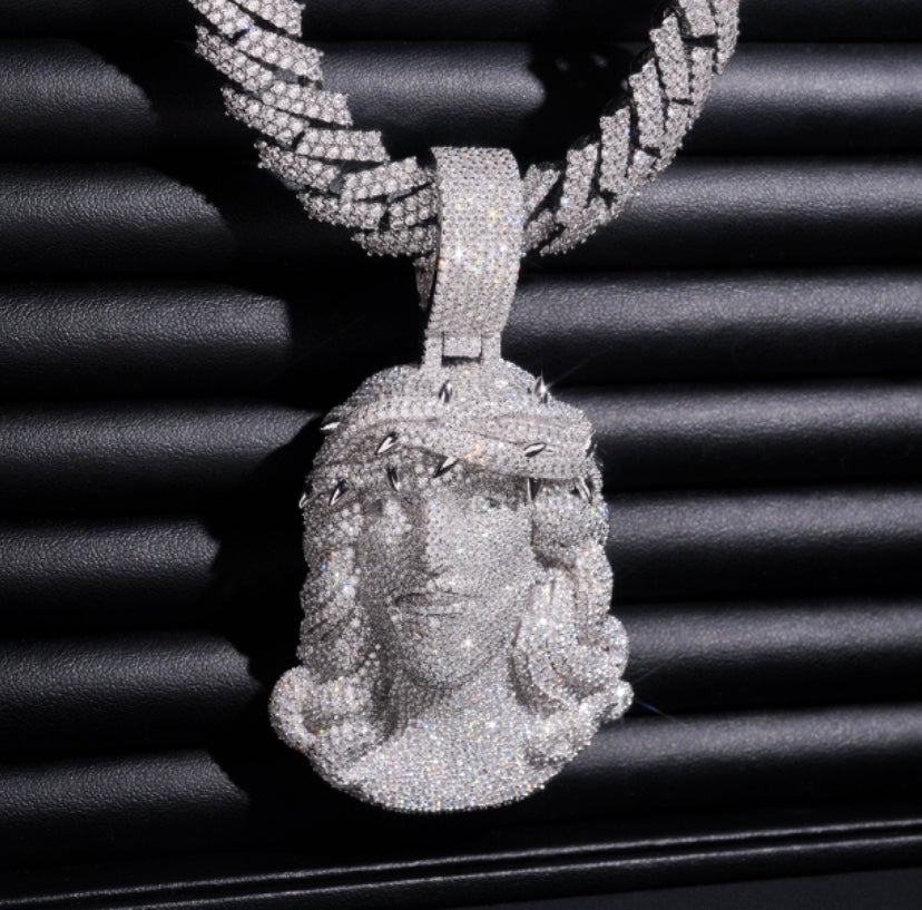 Custom Moissanite Jesus Piece with 18K White Gold Over 925 Silver