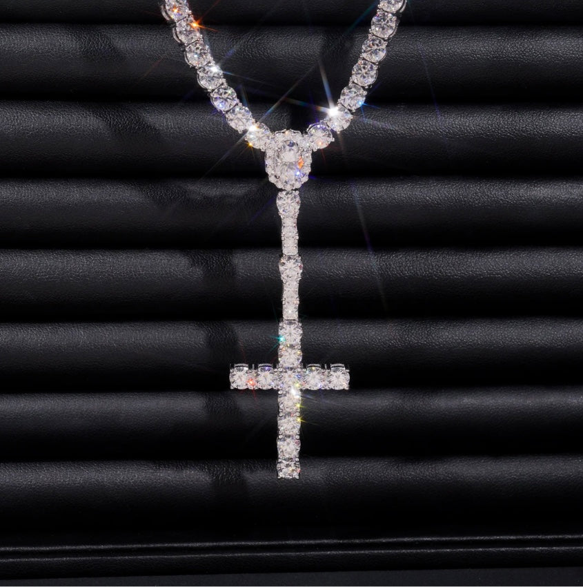 3mm Tennis Chain with Cross - 925 Silver Moissanite