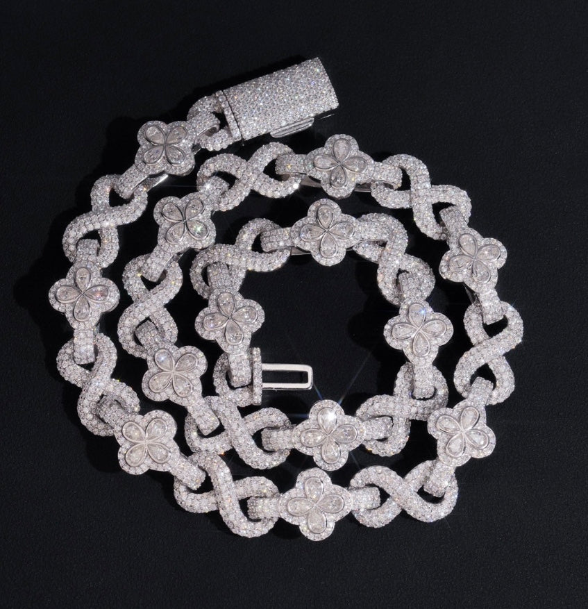 Custom Clover Infinity Link Moissanite Bracelet - 18K White Gold Over 925 Silver
