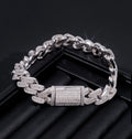 12mm Moissanite Cuban Bracelet - 18K White Gold Over 925 Silver