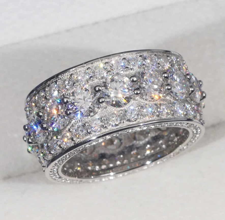 Custom Eternity Band Moissanite Ring - 18K White Gold Over 925 Silver
