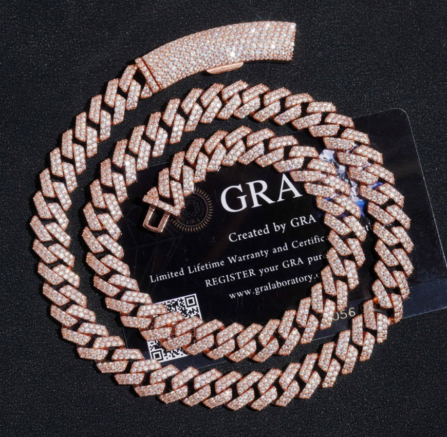 12mm Two-Tone Cuban Chain - Rose Gold & White Moissanite