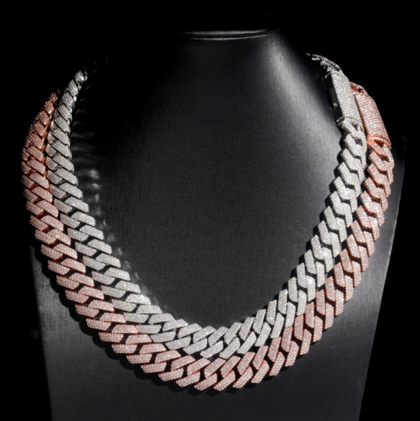 18mm Cuban Chain - Rose or White Gold Moissanite