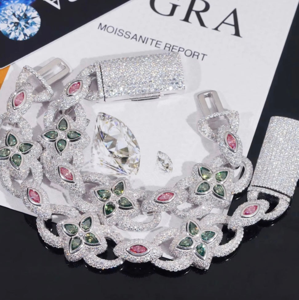 Custom Multi-Color Infinity Pink and Aqua Blue Moissanite Bracelet