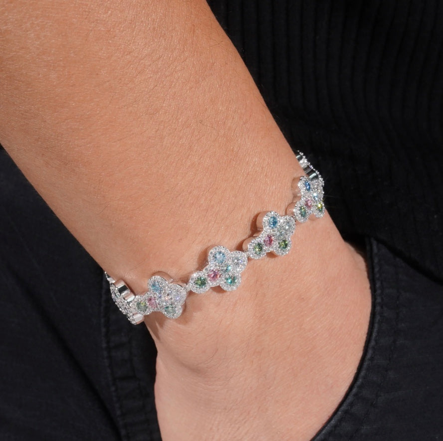 Blue and Pink Custom Cross Bracelet - 18K White Gold Plated
