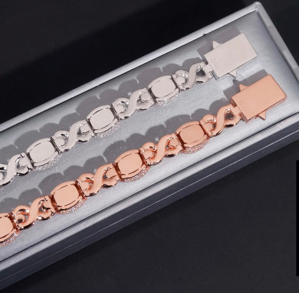 Custom 15mm Colored Moissanite Infinity Bracelet - White Gold or Rose Gold over 925 Silver
