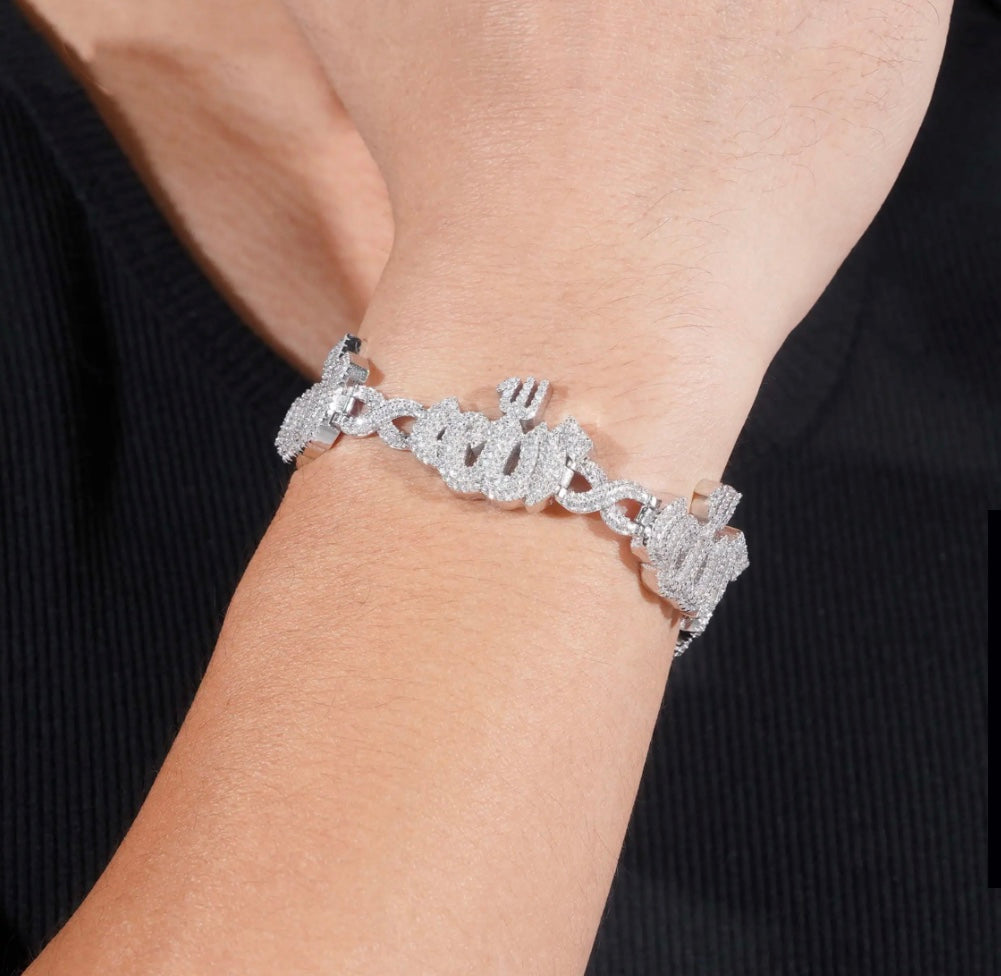 Custom Allah Lettering Moissanite Bracelet - 18K White Gold Over 925 Silver