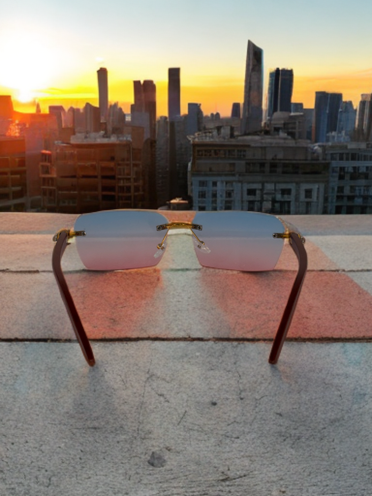 Brueti Crystal Pink and Blue Frameless Sunglasses