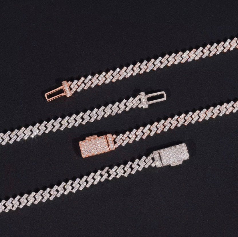 5mm Cuban Chain - 925 Silver White Gold Moissanite
