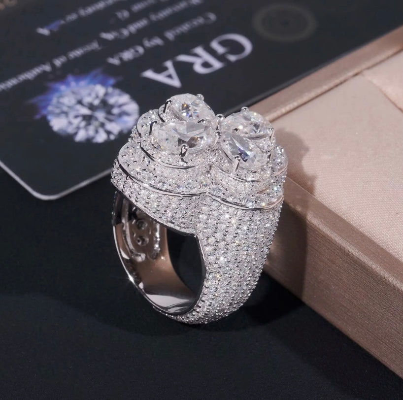 Custom Clover Moissanite Ring - 18K White Gold Over 925 Silver
