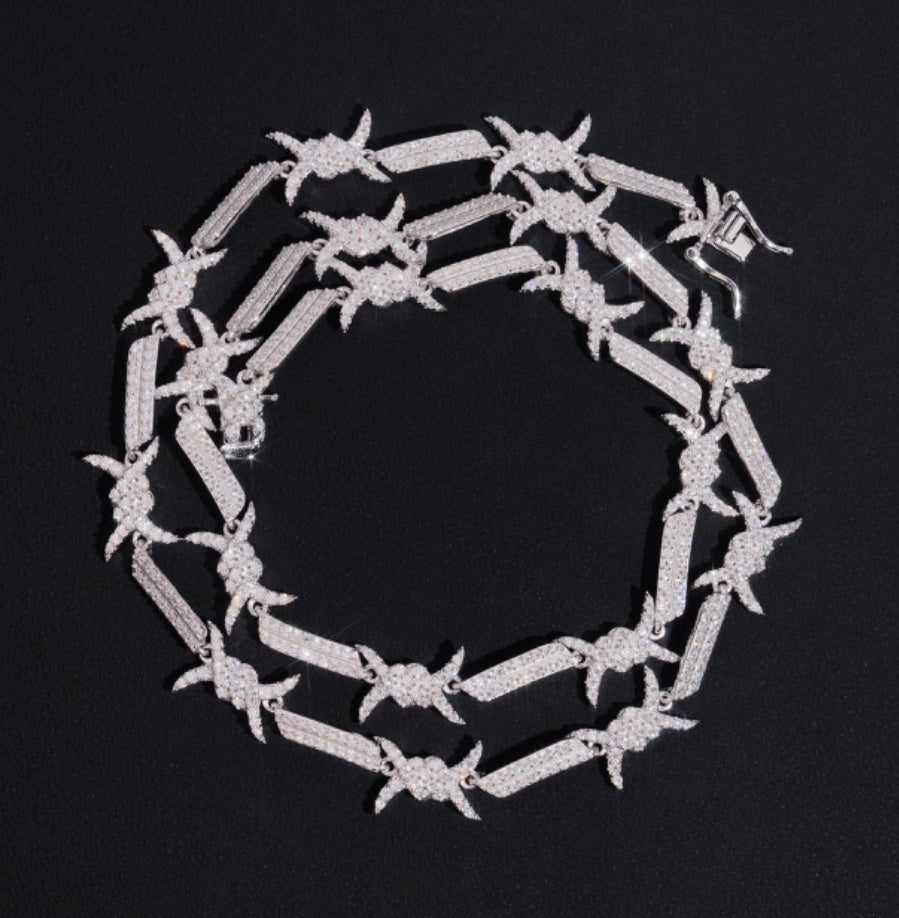 Custom Barbed Wire Chain - 925 Silver Moissanite