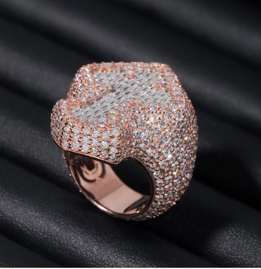 Custom Baguette Cross Ring - 18K Rose Gold Over 925 Silver