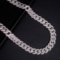 18mm Moissanite Cuban Chain with White Gold Over 925 Silver