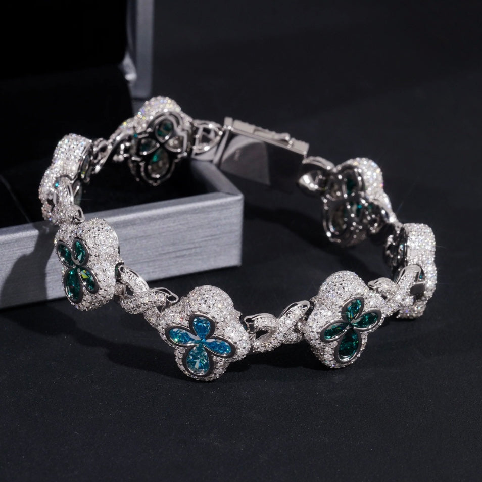 Custom Aqua Blue Moissanite Cross Bracelet