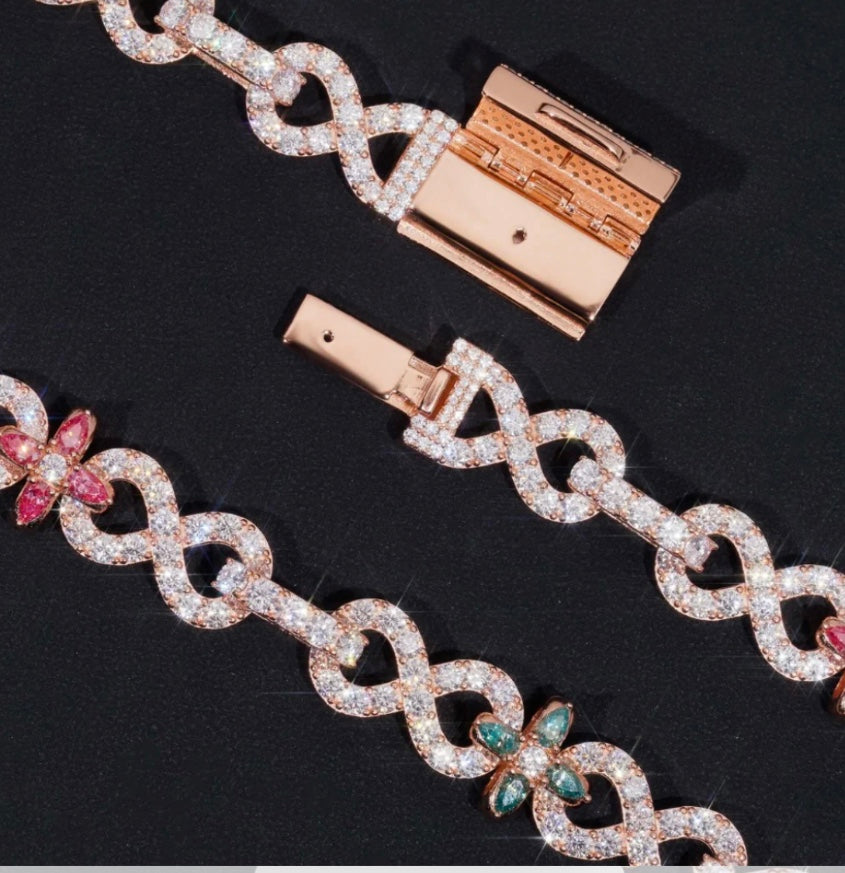 10mm Rose Gold Blue and Red Moissanite Affinity Custom Link 925 Silver