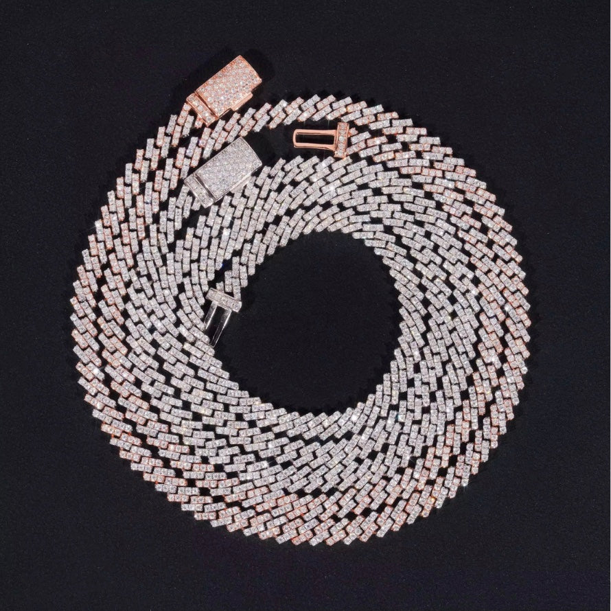 5mm Cuban Chain - 925 Silver White Gold Moissanite