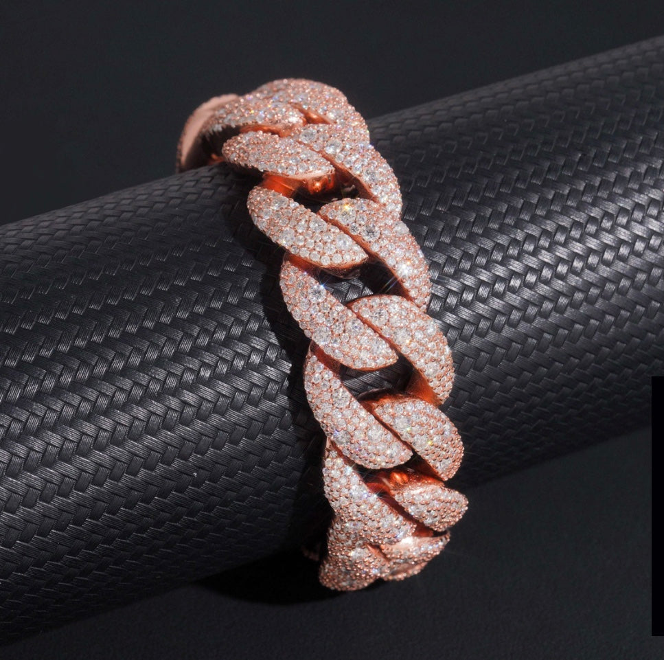 Custom 18mm Mosaic Set Moissanite Cuban Bracelet