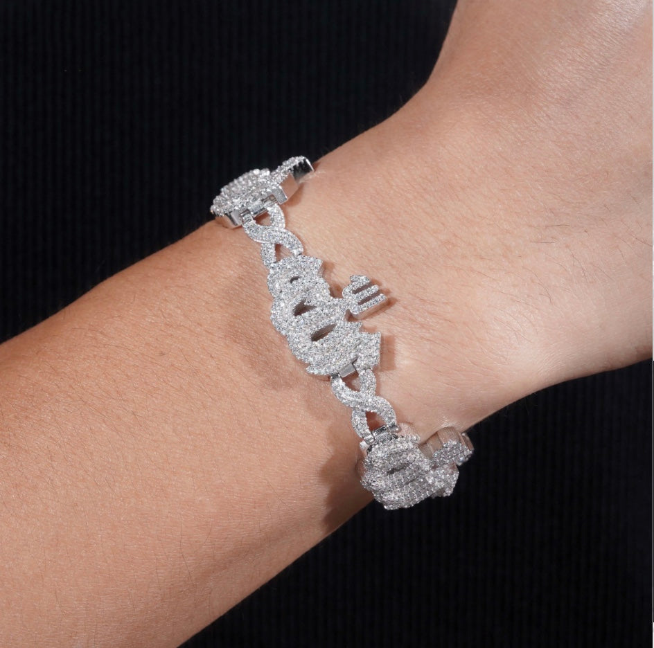 Custom Allah Lettering Moissanite Bracelet - 18K White Gold Over 925 Silver