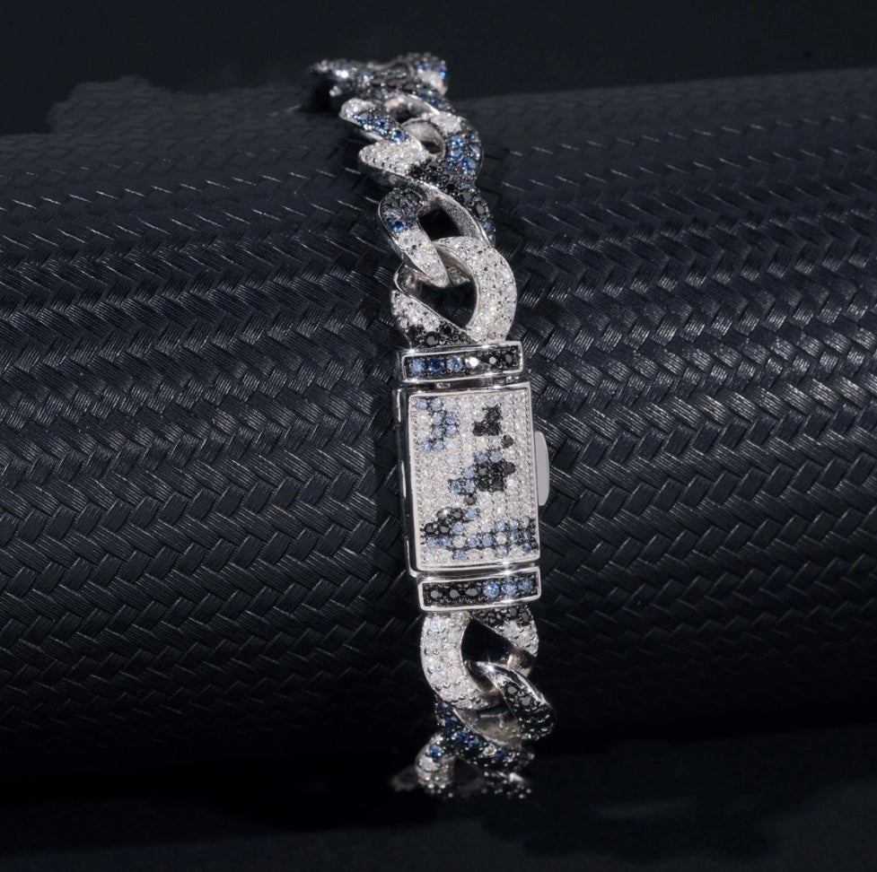 Custom Blue and White Moissanite Infinity Bracelet - 18K White Gold Over 925 Silver