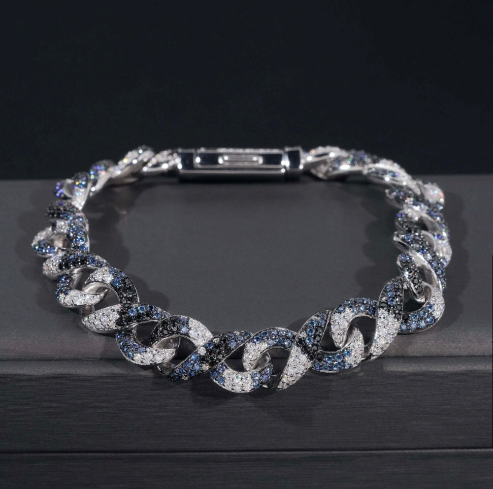 Custom Blue and White Moissanite Infinity Bracelet - 18K White Gold Over 925 Silver