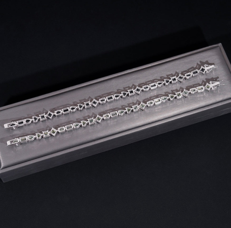 4mm Moissanite Tennis Bracelet - Green or White - 18K White Gold Over 925 Silver
