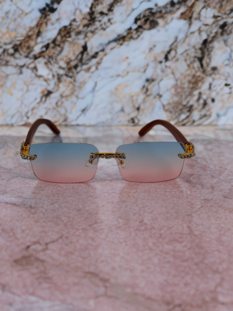 Brueti Crystal Pink and Blue Frameless Sunglasses