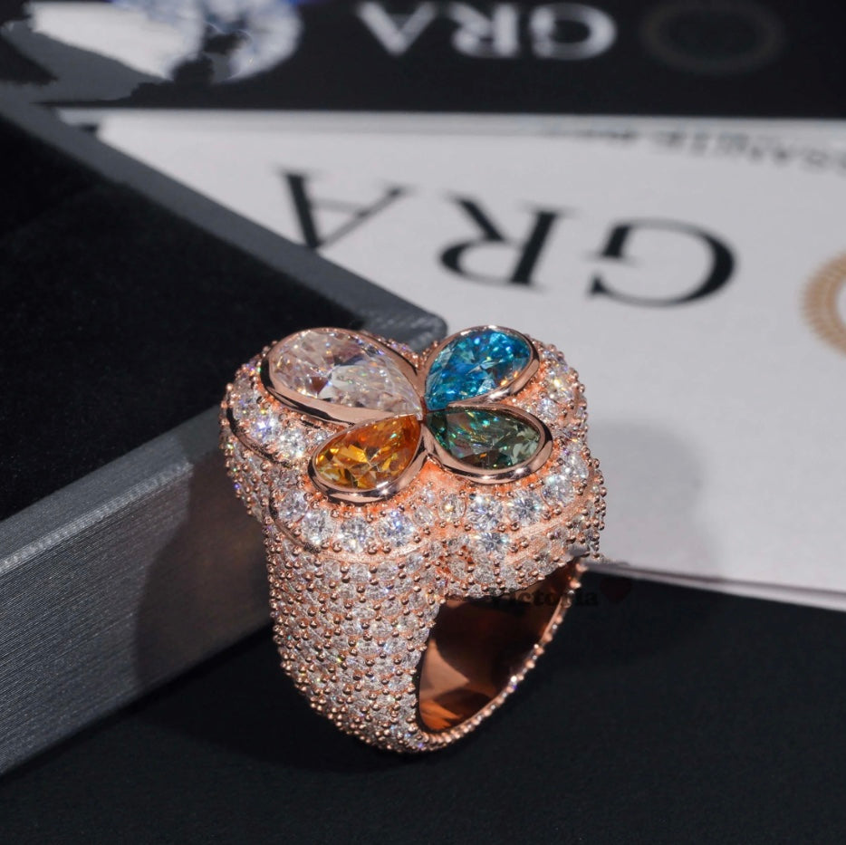 Custom Multi-Color Clover Ring - Rose Gold Over 925 Silver