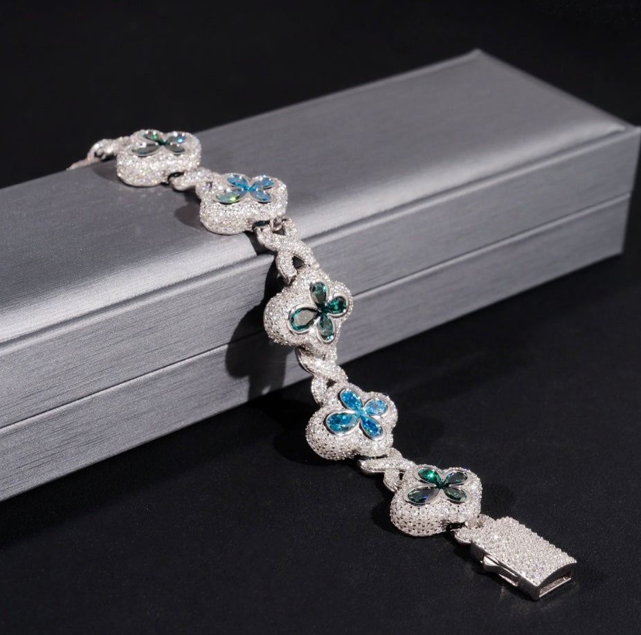 Custom Aqua Blue Moissanite Cross Bracelet