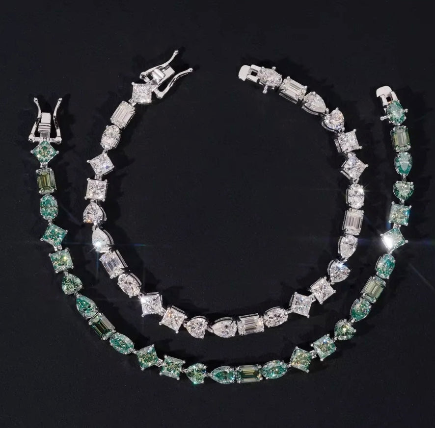 4mm Moissanite Tennis Bracelet - Green or White - 18K White Gold Over 925 Silver