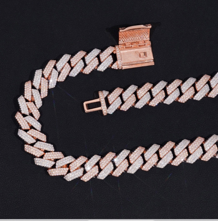 18mm Two-Tone Cuban Chain - Rose & White Gold Moissanite