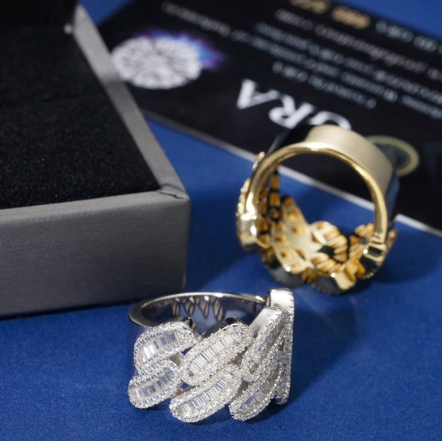 Custom Baguette Cuban Ring - 18K Gold Over 925 Silver