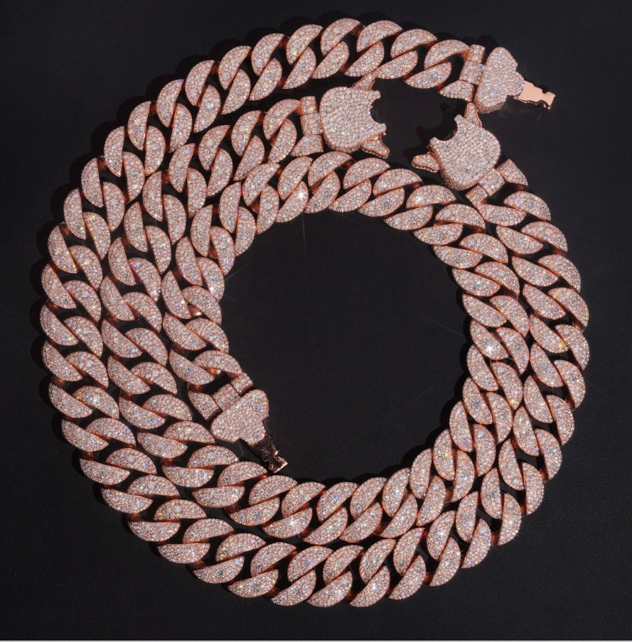 22mm Rose Gold Cuban - 925 Silver