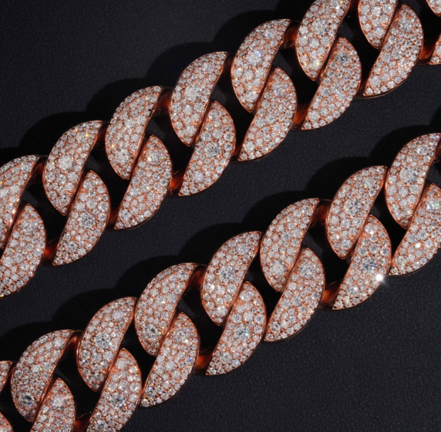 22mm Rose Gold Cuban - 925 Silver
