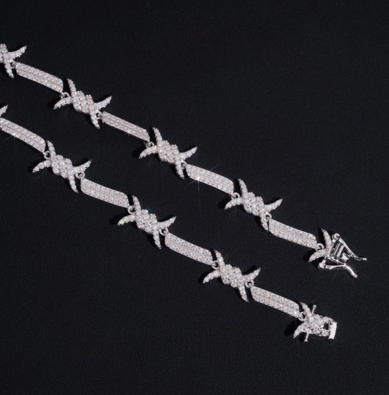 Custom Barbed Wire Chain - 925 Silver Moissanite