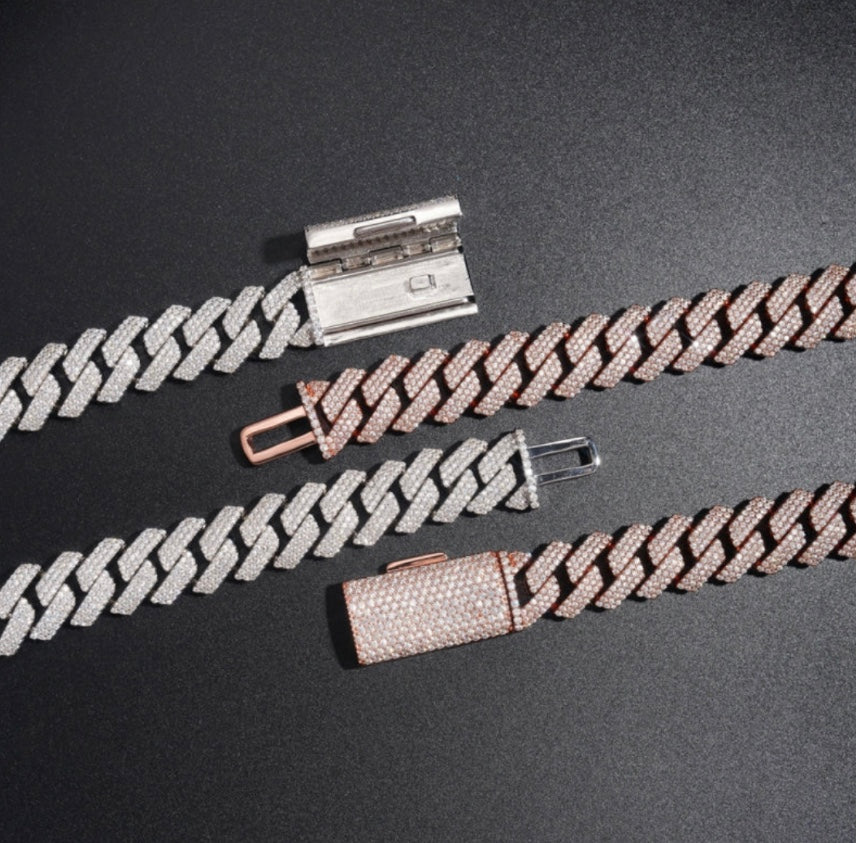 18mm Cuban Chain - Rose or White Gold Moissanite