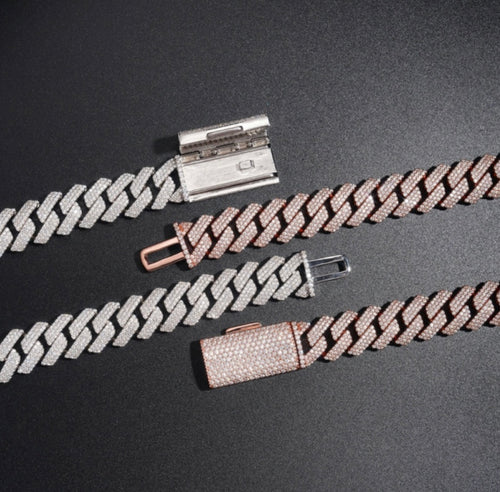 18mm Cuban Chain - Rose or White Gold Moissanite
