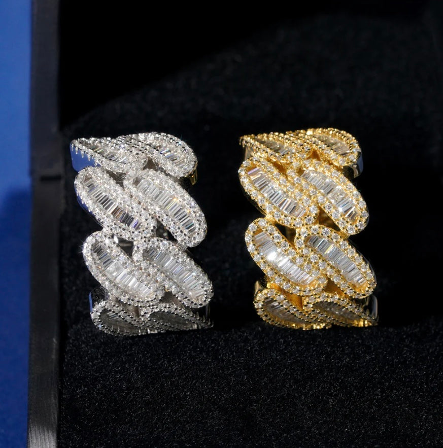 Custom Baguette Cuban Ring - 18K Gold Over 925 Silver