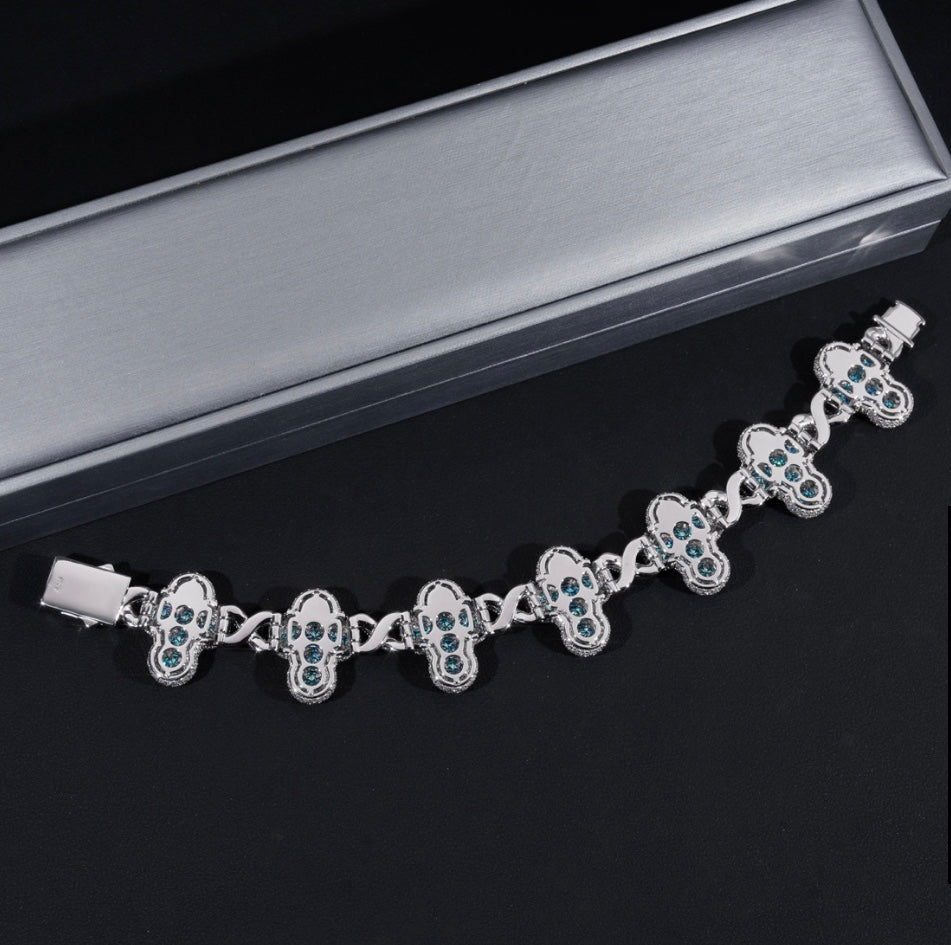 Custom Aqua Blue Moissanite Cross Bracelet