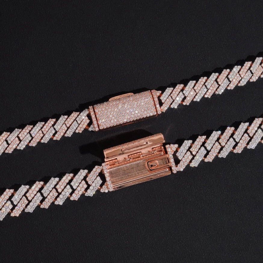 Rose Gold & White Gold 925 Silver Cuban Chain 8mm 10mm