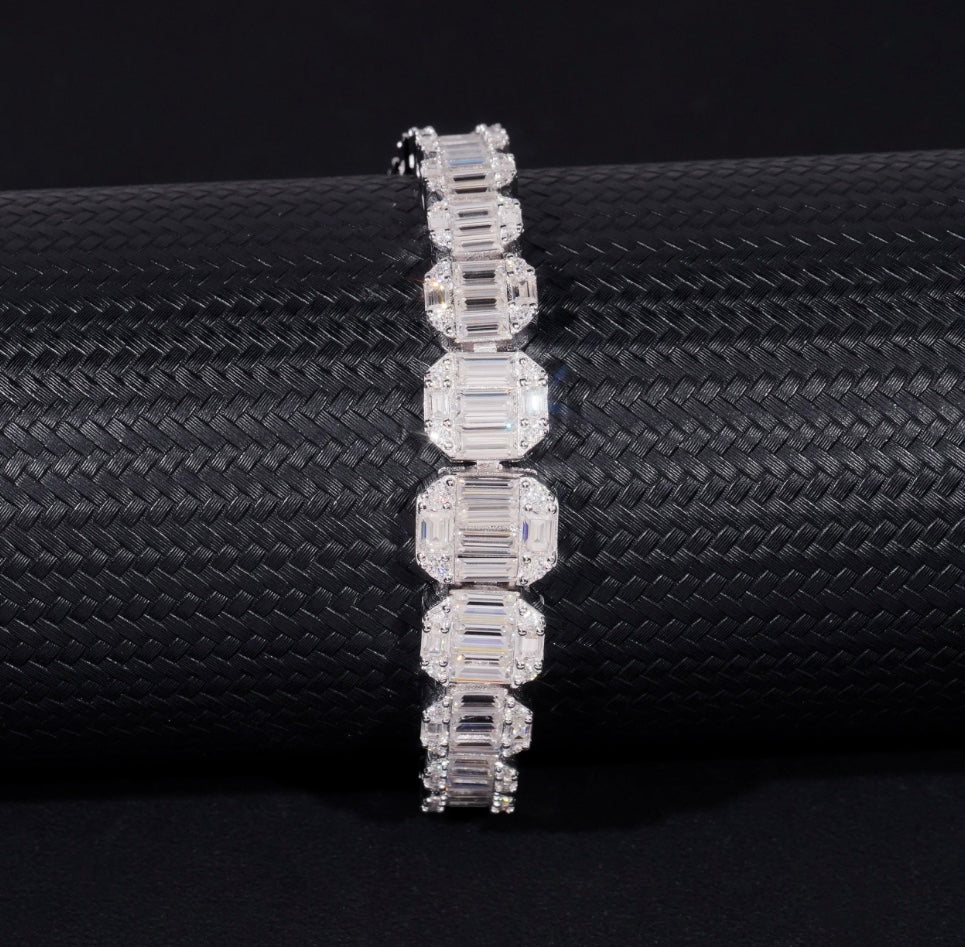 Custom 8mm Emerald Cut Moissanite Bracelet - 18K White Gold over 925 Silver