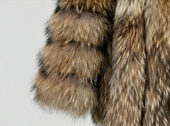 Brueti Women’s Long Raccoon Fur Coat – Signature Luxe Edition