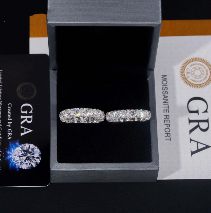 Custom Eternity Moissanite Band Wedding Ring - 18K White Gold Over 925 Silver