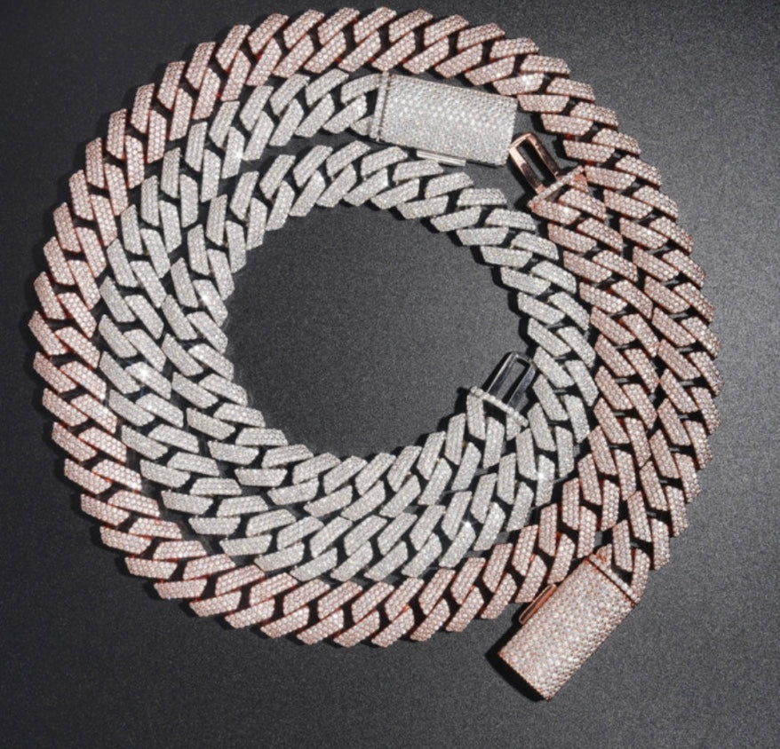 18mm Cuban Chain - Rose or White Gold Moissanite