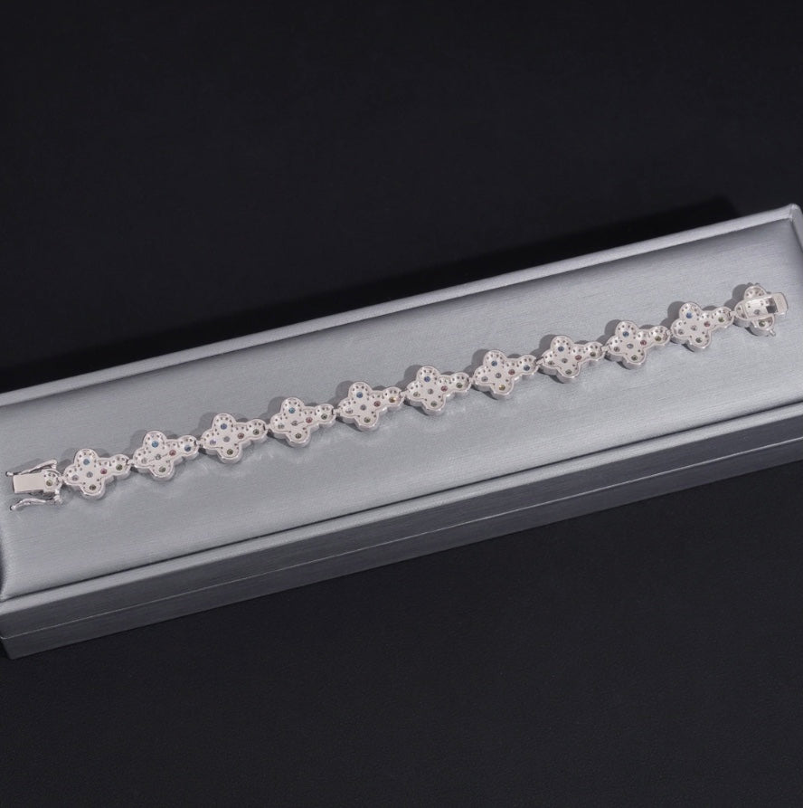 Blue and Pink Custom Cross Bracelet - 18K White Gold Plated