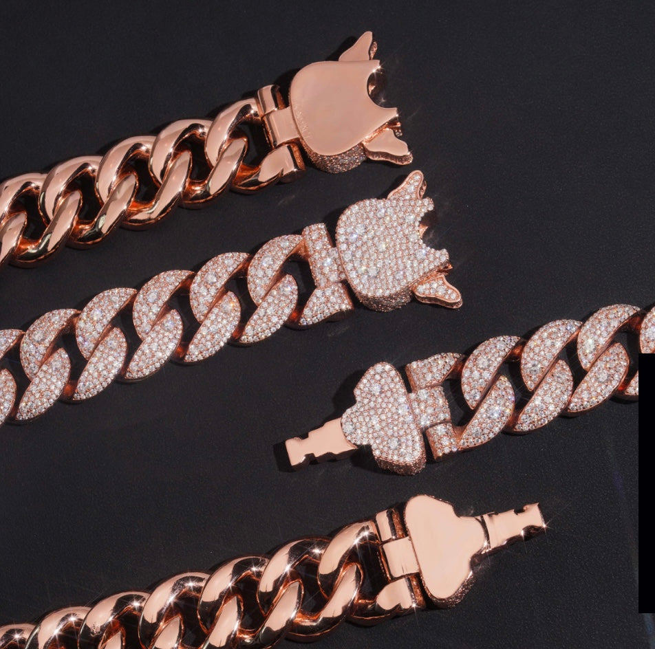 22mm Rose Gold Cuban - 925 Silver