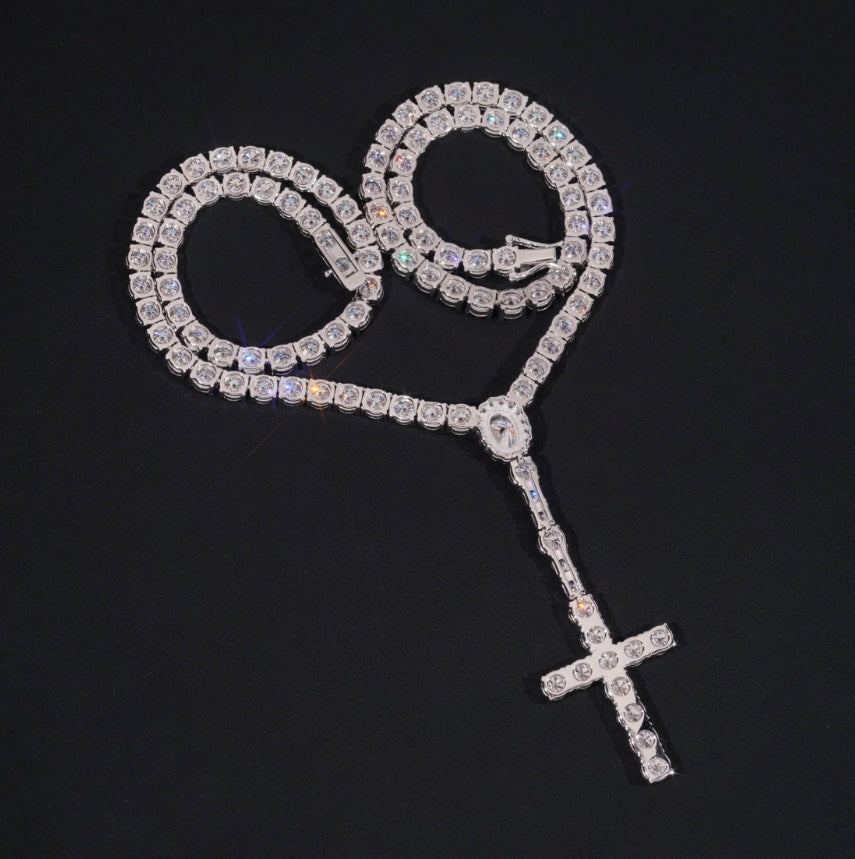 3mm Tennis Chain with Cross - 925 Silver Moissanite